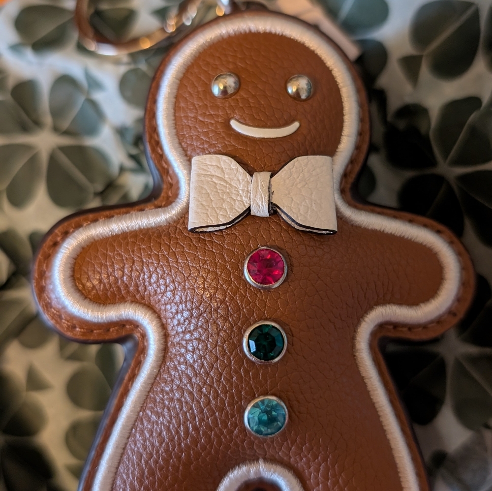 NWT KATE SPADE Gingerbread Man Leather Christmas Keychain Purse Accessory